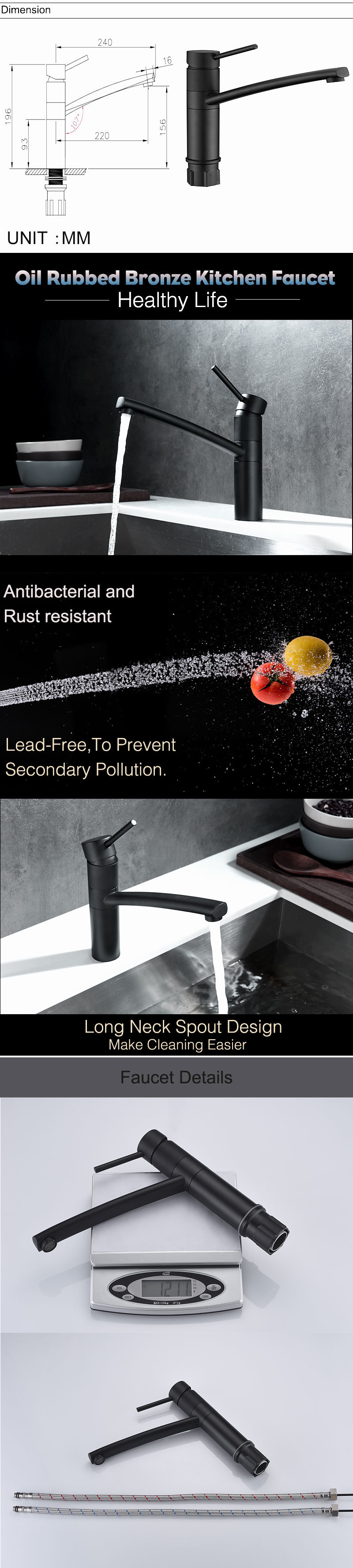 Grifos de cocina monomando negros Grifos de lat&oacute;n con manguera y accesorios