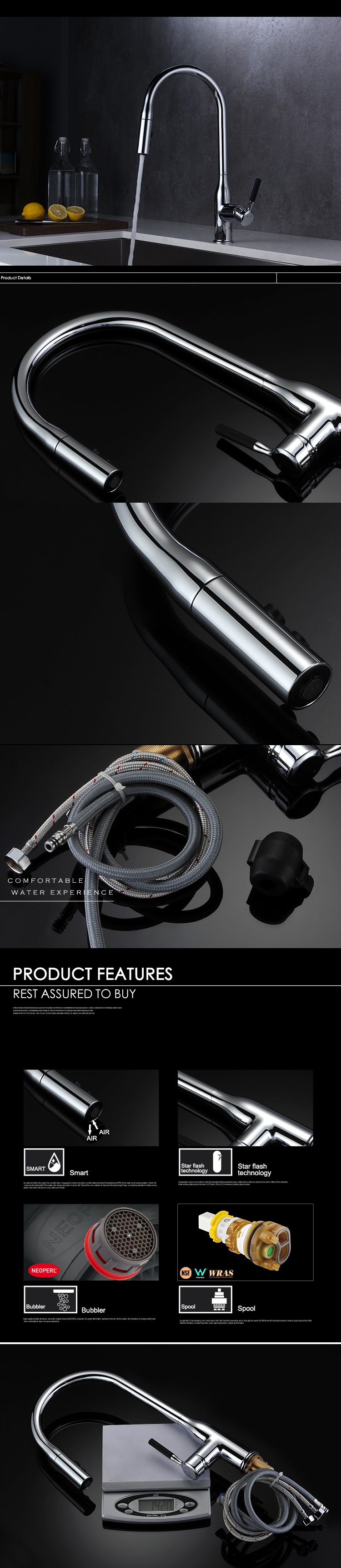 Grifo de Cocina Monomando con Rociador Extra&iacute;ble en Color Acero Inoxidable