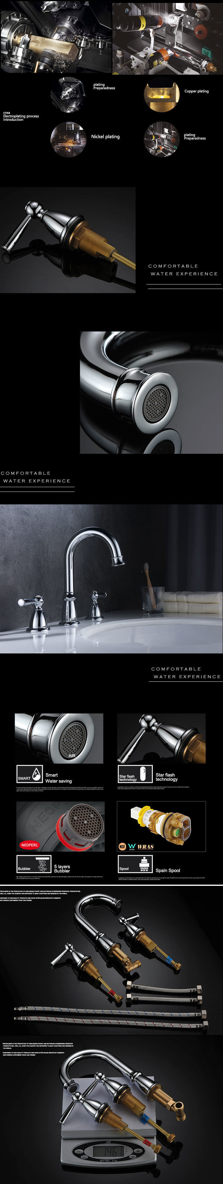 Grifo de ba&ntilde;o con doble manija de 3 orificios en cromo, mezclador de grifo de lavabo generalizado