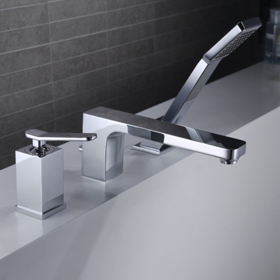 Bathtub Faucet with Shower Head, 3 Hole Tub Faucet in Square Shape