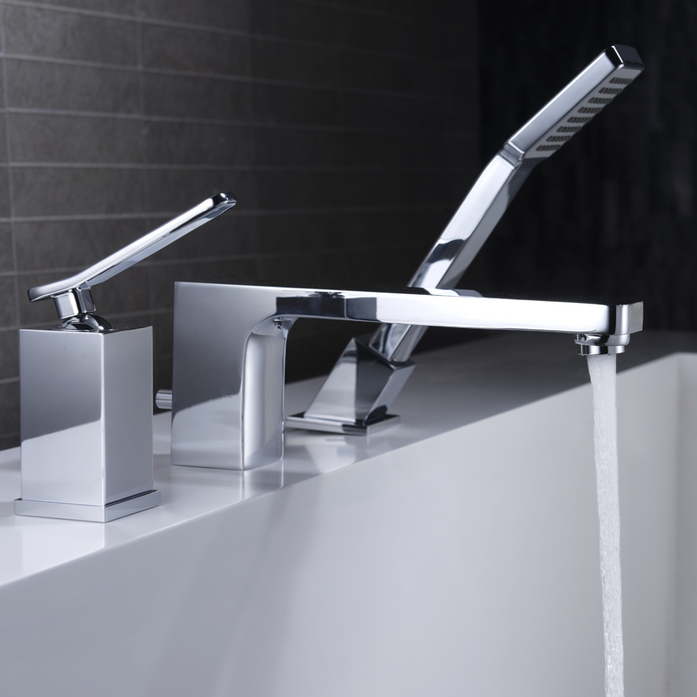 Grifo para ba&ntilde;era con cabezal de ducha, grifo para ba&ntilde;era con 3 orificios en forma cuadrada