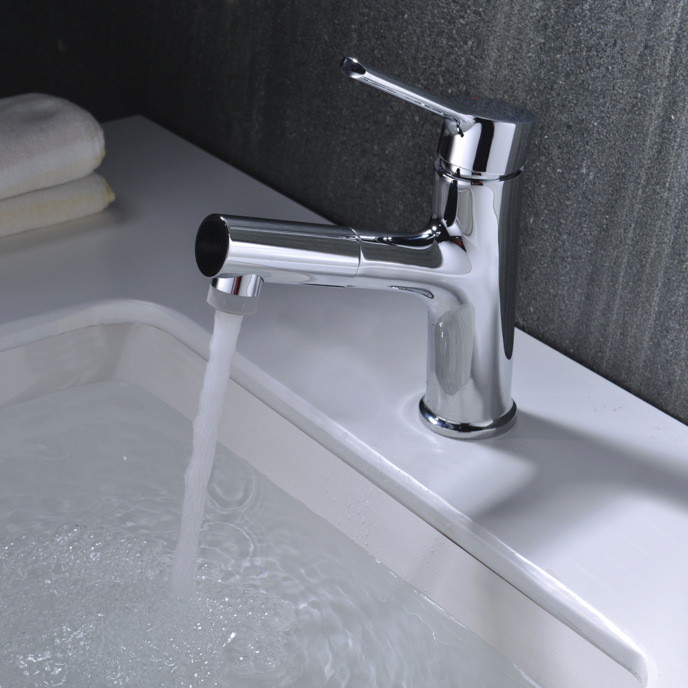 Grifo extra&iacute;ble para ba&ntilde;o con rociador, grifo mezclador para lavabo de un solo orificio