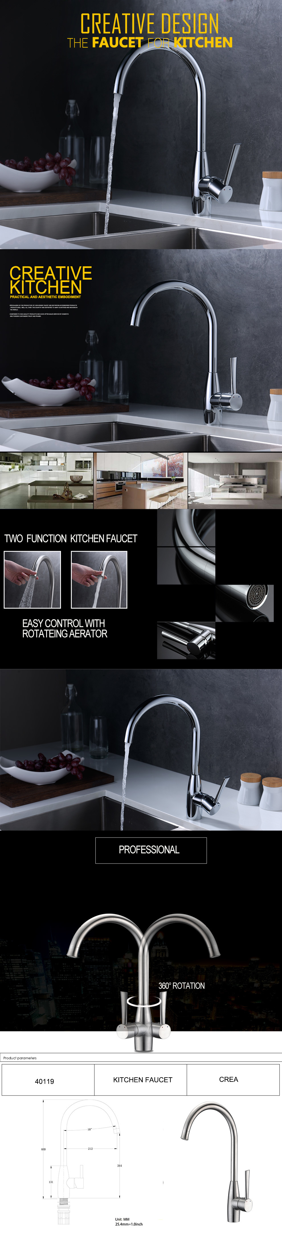 Grifo monomando para cocina con grifos de chorro y chorro de dos funciones