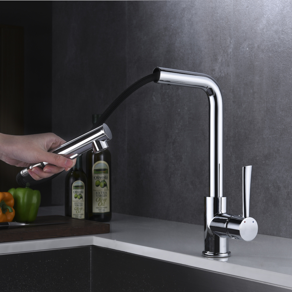 Grifo de cocina para fregadero extra&iacute;ble con un solo orificio y una sola palanca de lat&oacute;n (40226)