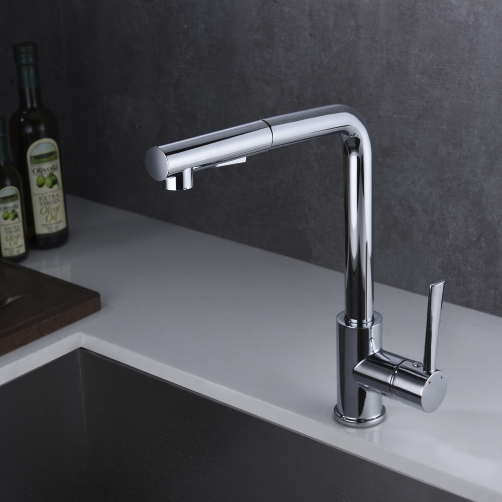 Grifo de cocina para fregadero extra&iacute;ble con una sola palanca y un solo orificio de lat&oacute;n (40226)