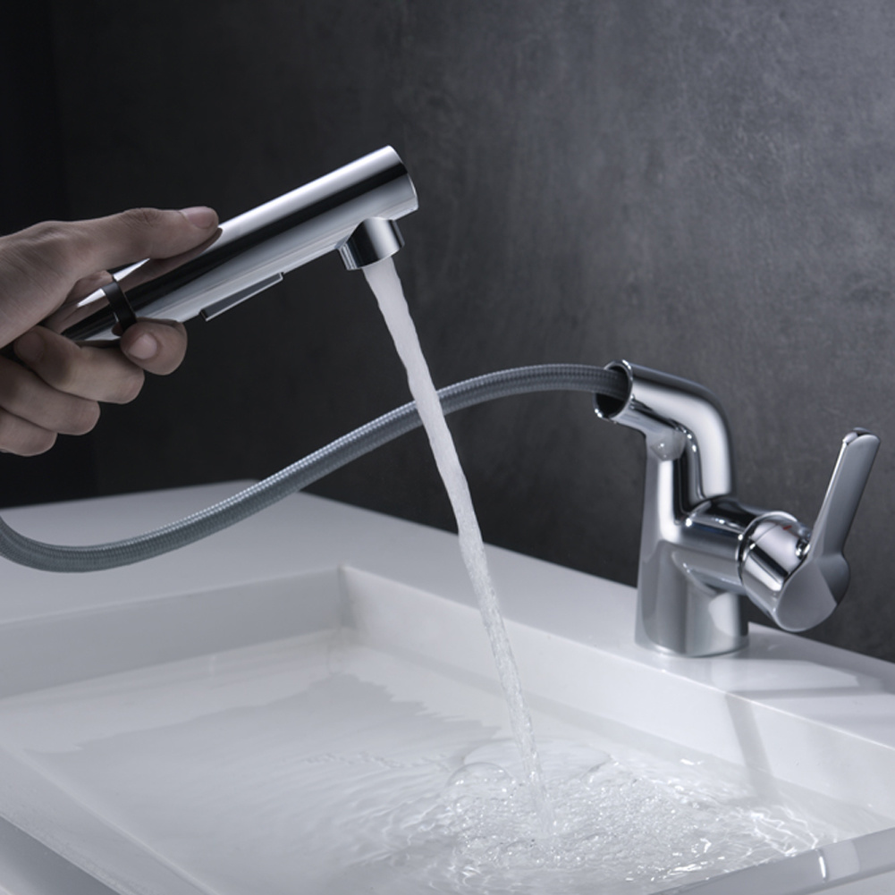 Grifo de ba&ntilde;o extra&iacute;ble, grifo mezclador para lavabo con rociador