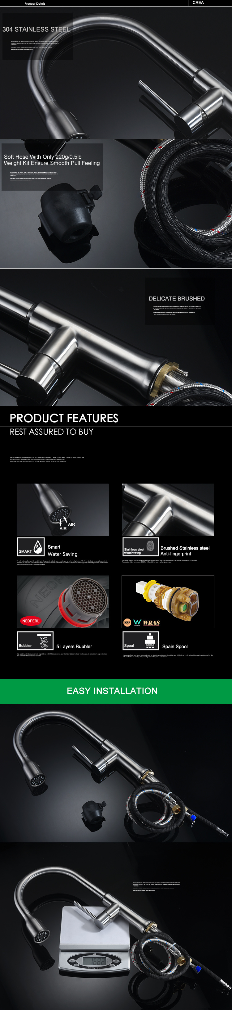 Grifo extra&iacute;ble rociador grifos de fregadero de cocina de acero inoxidable cepillado