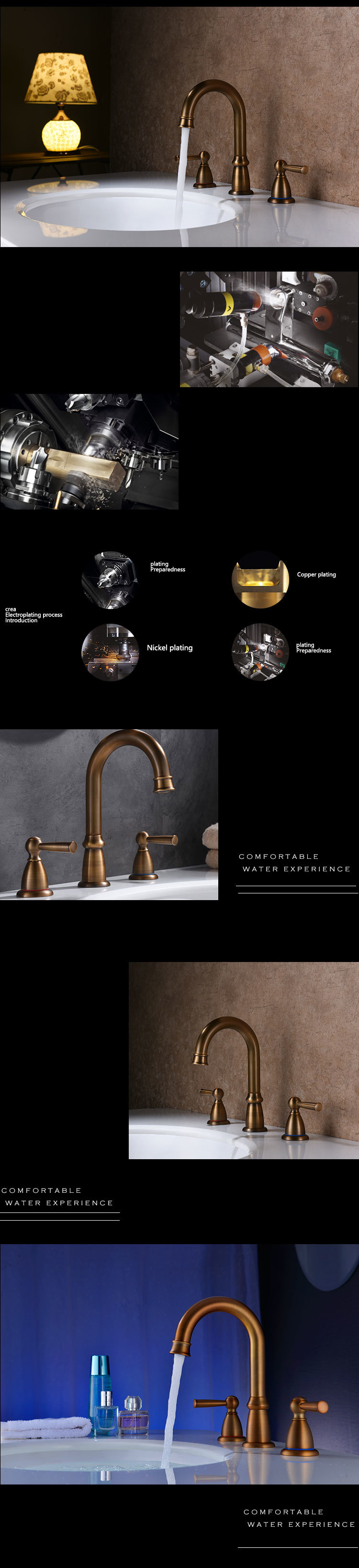 Grifo de lavabo cromado con grifo de ba&ntilde;o antiguo de 3 orificios