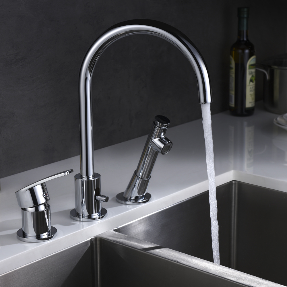 Grifo de fregadero cromado de 3 orificios, grifo de cocina extra&iacute;ble